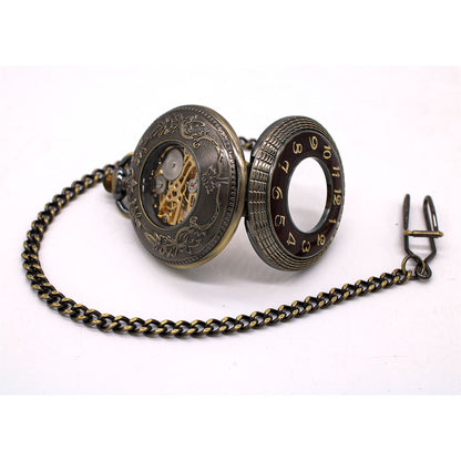 Antique Gold Wooden Half-Hunter Skeleton Alloy Pocket Watch