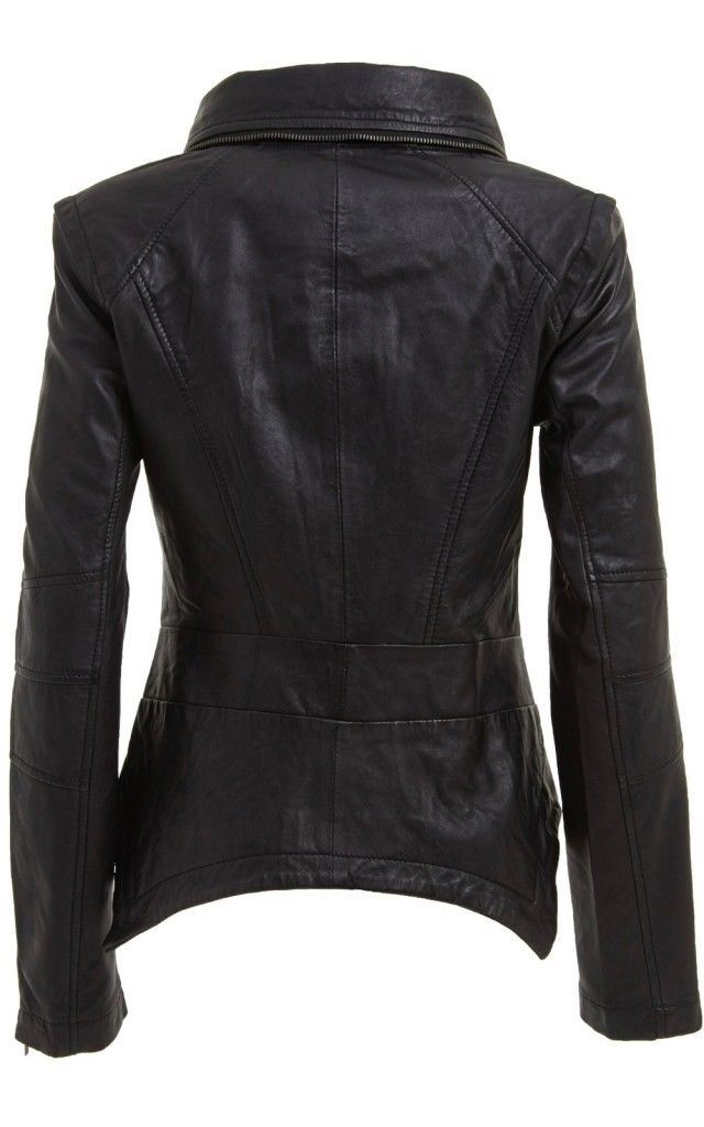 Womens  Snap-off collar Leather Biker Jacket-Maidstone