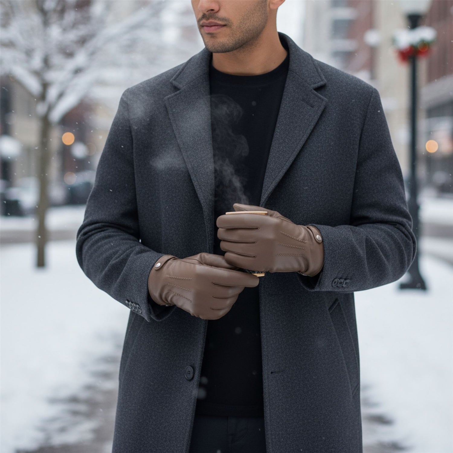 Men’s Italian Leather Warm Wool-Lined Winter Gloves - M-LGV-505