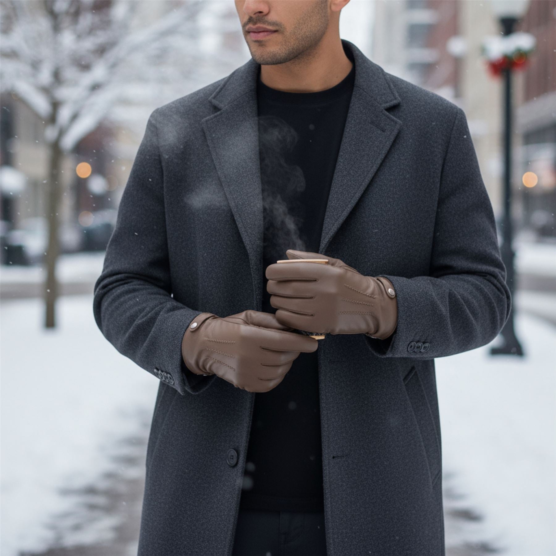 Men’s Italian Leather Warm Wool-Lined Winter Gloves - M-LGV-505