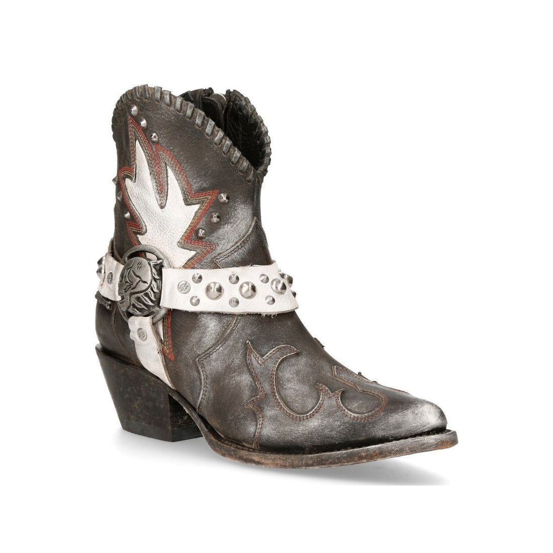 New Rock Grey Leather Pointed Cowboy Boots- WSTM004-S2