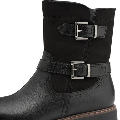 Tamaris Womens Winter Black Leather Buckle Zip Biker Ankle Boots