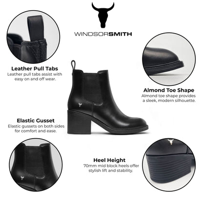 Windsorsmith Black Classic Leather Chelsea Ankle Boots - Varsity