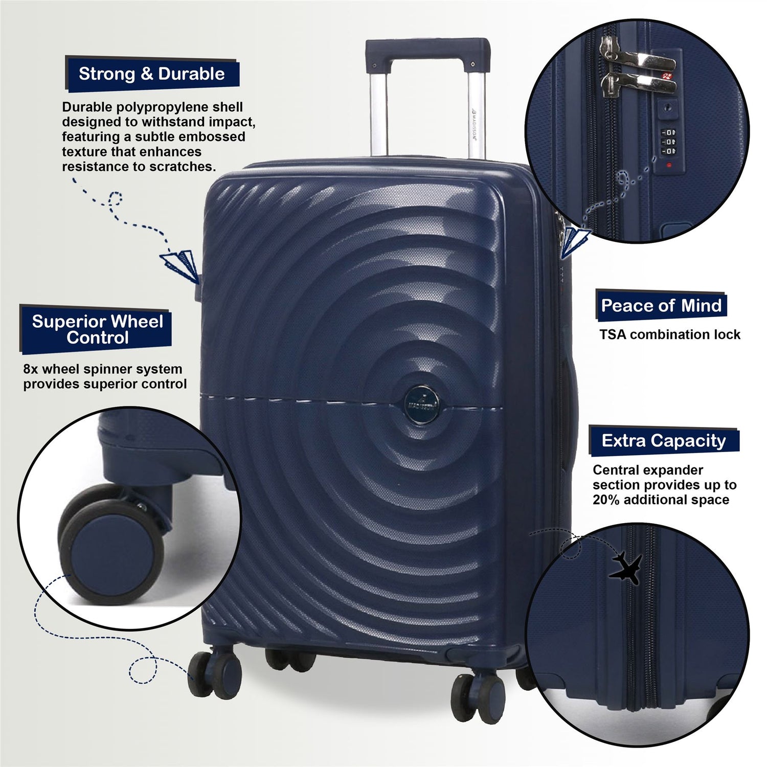 Balranald Set of 3 Hard Shell Suitcase in Dark Blue