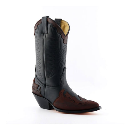 Grinders Unisex Black/Burgundy Leather Cowboy Boots-Arizona