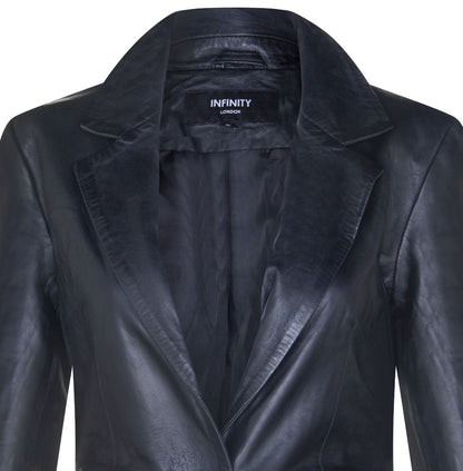 Womens One Button Leather Blazer Jacket-Newhaven