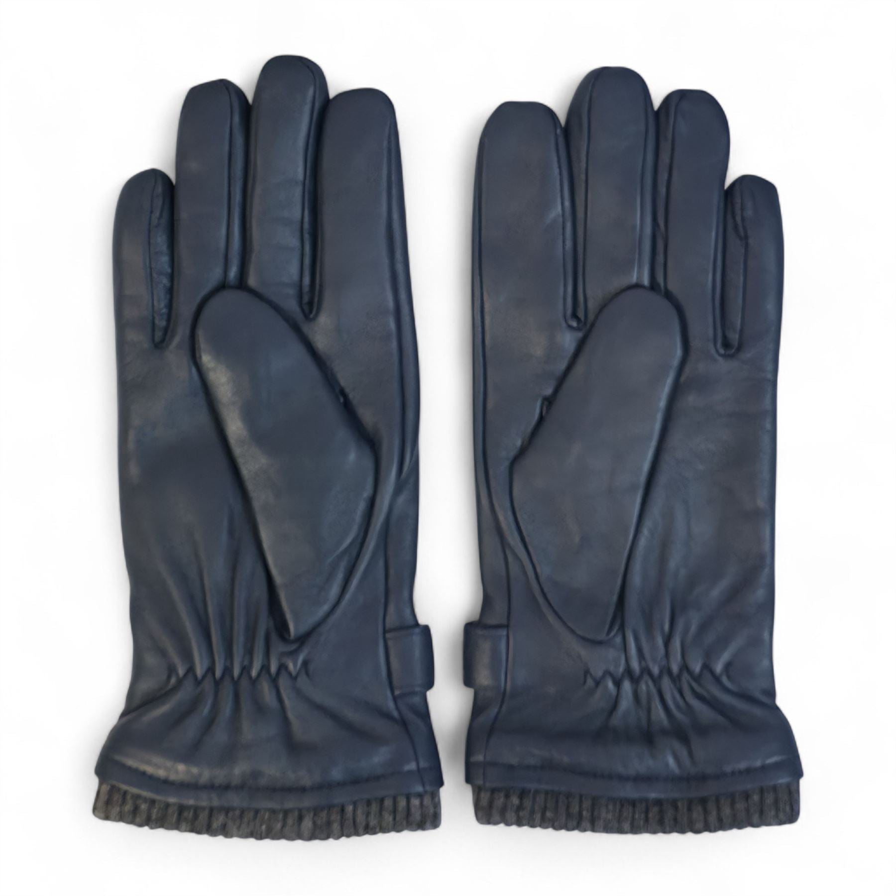 Men’s Italian Leather Warm Wool Lining Winter Knit Rib Gloves - M-LGV-105