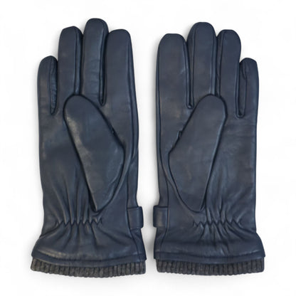 Men’s Italian Leather Warm Wool Lining Winter Knit Rib Gloves - M-LGV-105