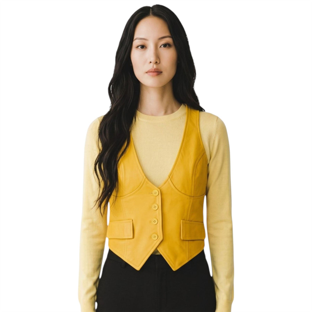 Womens Red Leather Waistcoat Biker Vest - MAM-WC