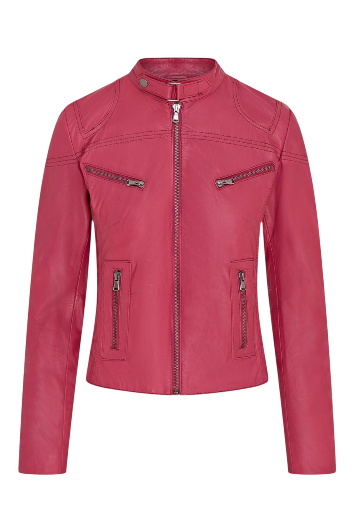 Womens Slim-Fit Leather Biker Jacket-Maldon