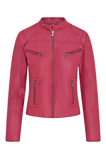 Womens Slim-Fit Leather Biker Jacket-Maldon