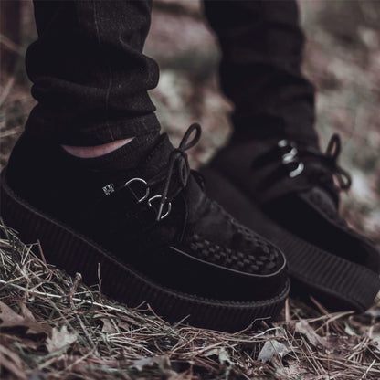 TUK Viva High Creeper Black Suede Platform Lace-Up Goth Shoes - AV7757