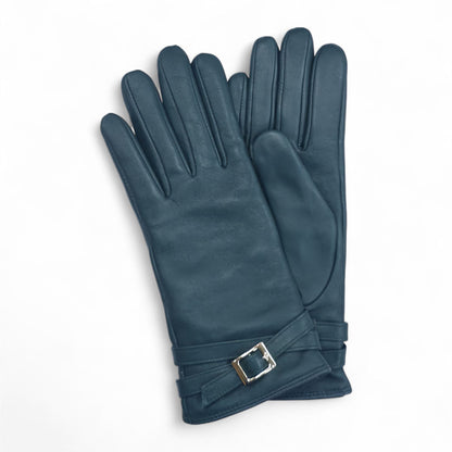 Womens Italian Leather Winter Buckle Soft Wool Lining Gloves - L-GLV-601