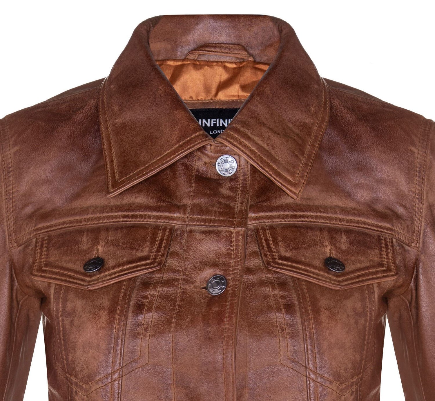 Womens Classic Leather Trucker Jeans Jacket-Nelson