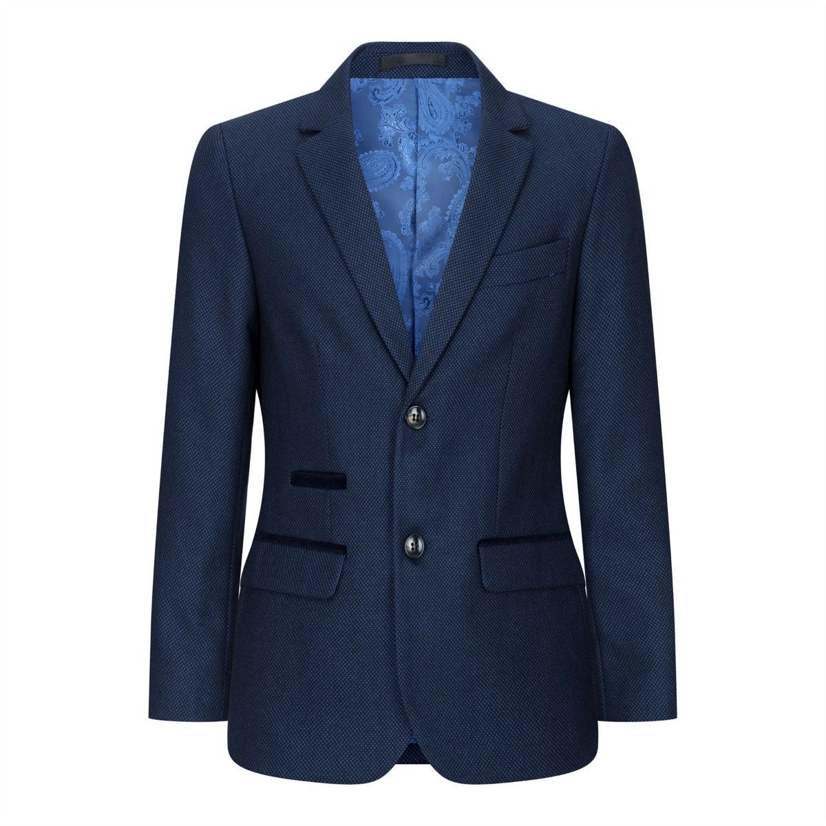 Boys 3 Piece Navy Blue Birdseye Tweed Suit - Upperclass Fashions 