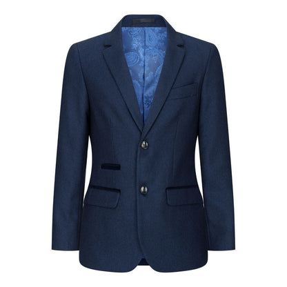 Boys 3 Piece Navy Blue Birdseye Tweed Suit - Upperclass Fashions 