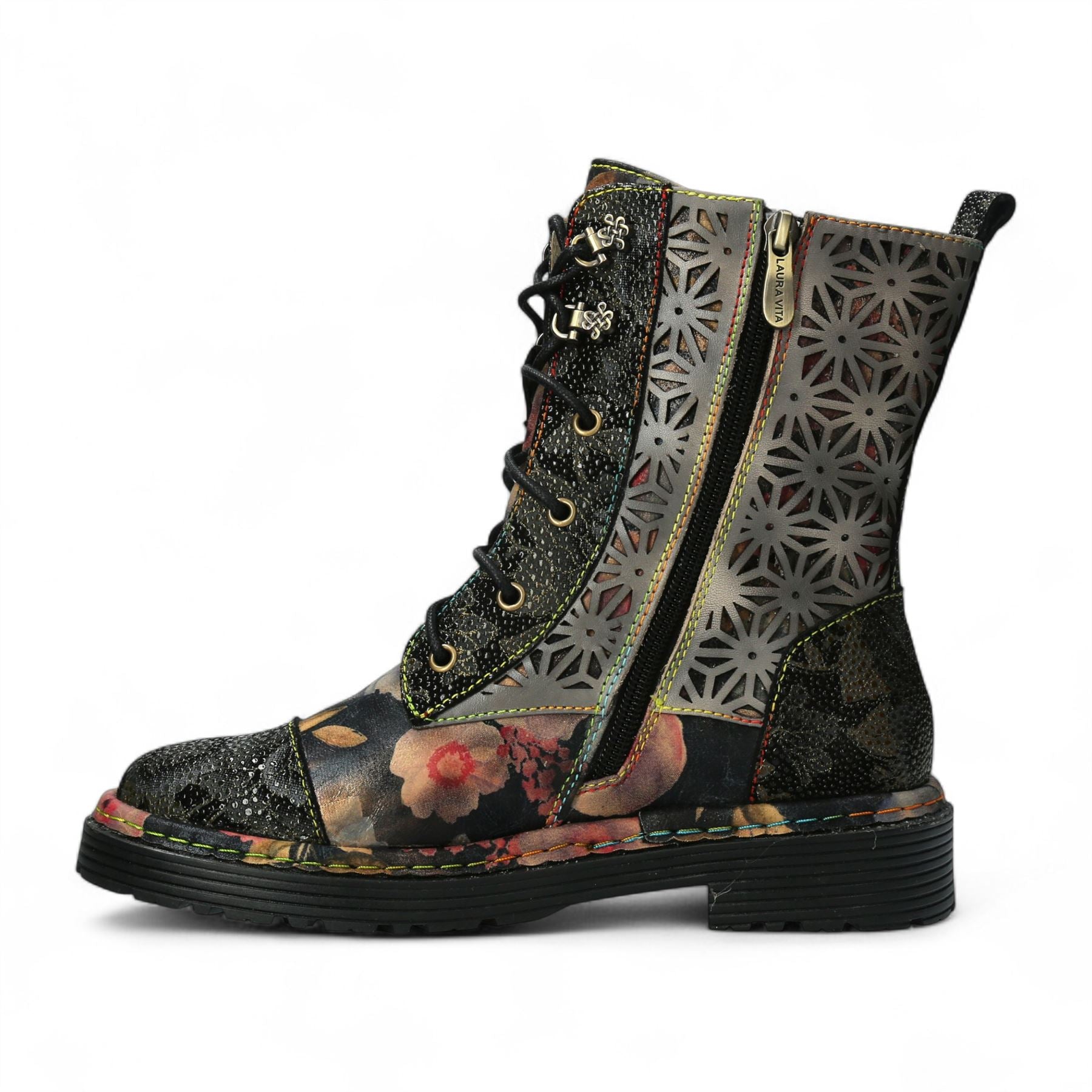 Laura Vita Incaso 36 Black Floral Womens Gothic Victorian Leather Ankle High Boots