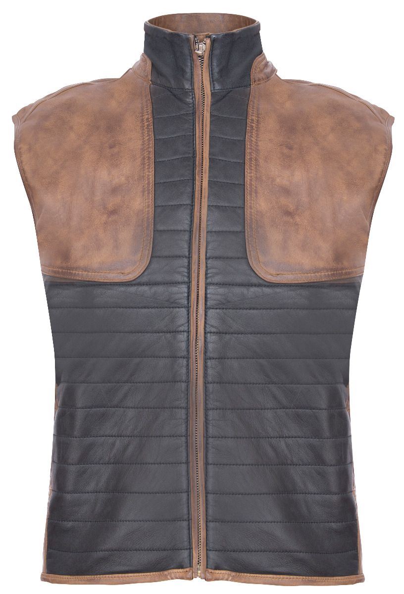 Mens Black/Brown Padded Leather Gilet-Guildford