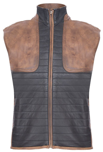 Mens Black/Brown Padded Leather Gilet-Guildford