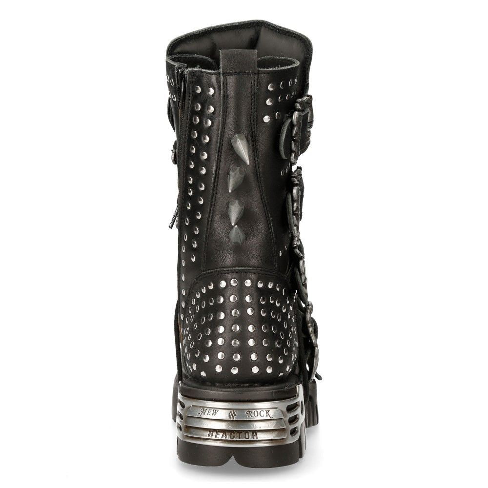 New Rock Black Leather Studded Gothic Boots-1535-S1 - Upperclass Fashions 