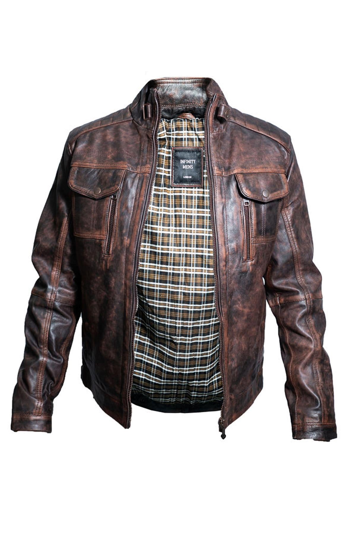 Men Vintager Classic Leather Biker Jacket-Southwick - Upperclass Fashions 