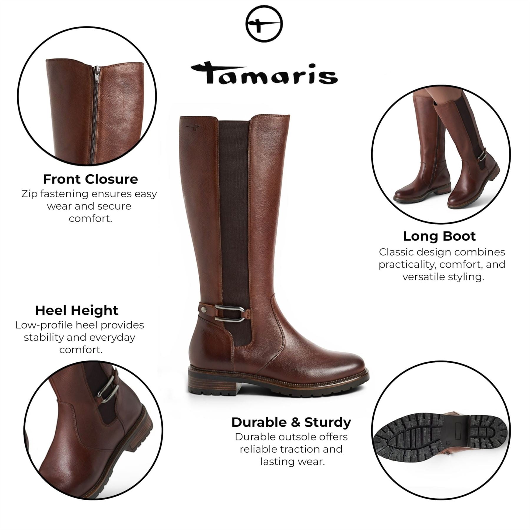 Tamaris Women’s Brown Leather Knee High Platform Heel Long Boots - 25609-47