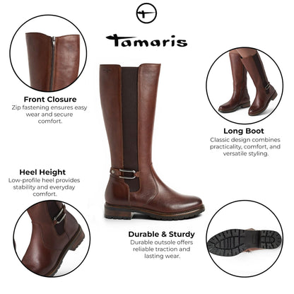 Tamaris Women’s Brown Leather Knee High Platform Heel Long Boots - 25609-47