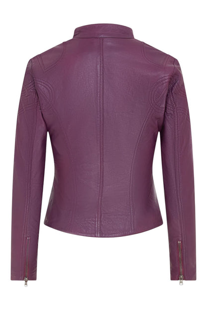 Womens Slim-Fit Leather Biker Jacket-Maldon