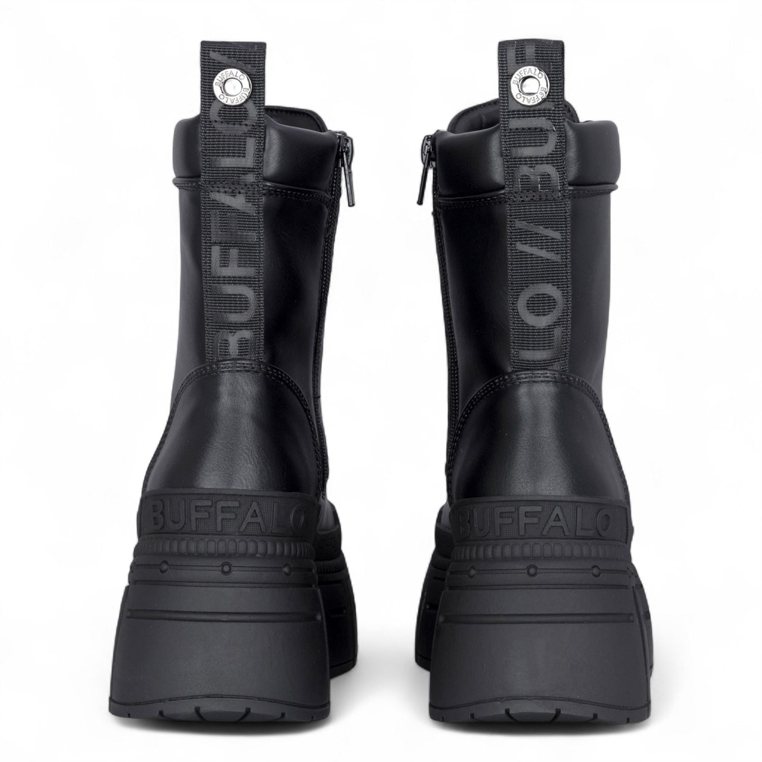 Buffalo Womens Black Chunky Platform Front Zip High Ankle Combat Boots - Gospher