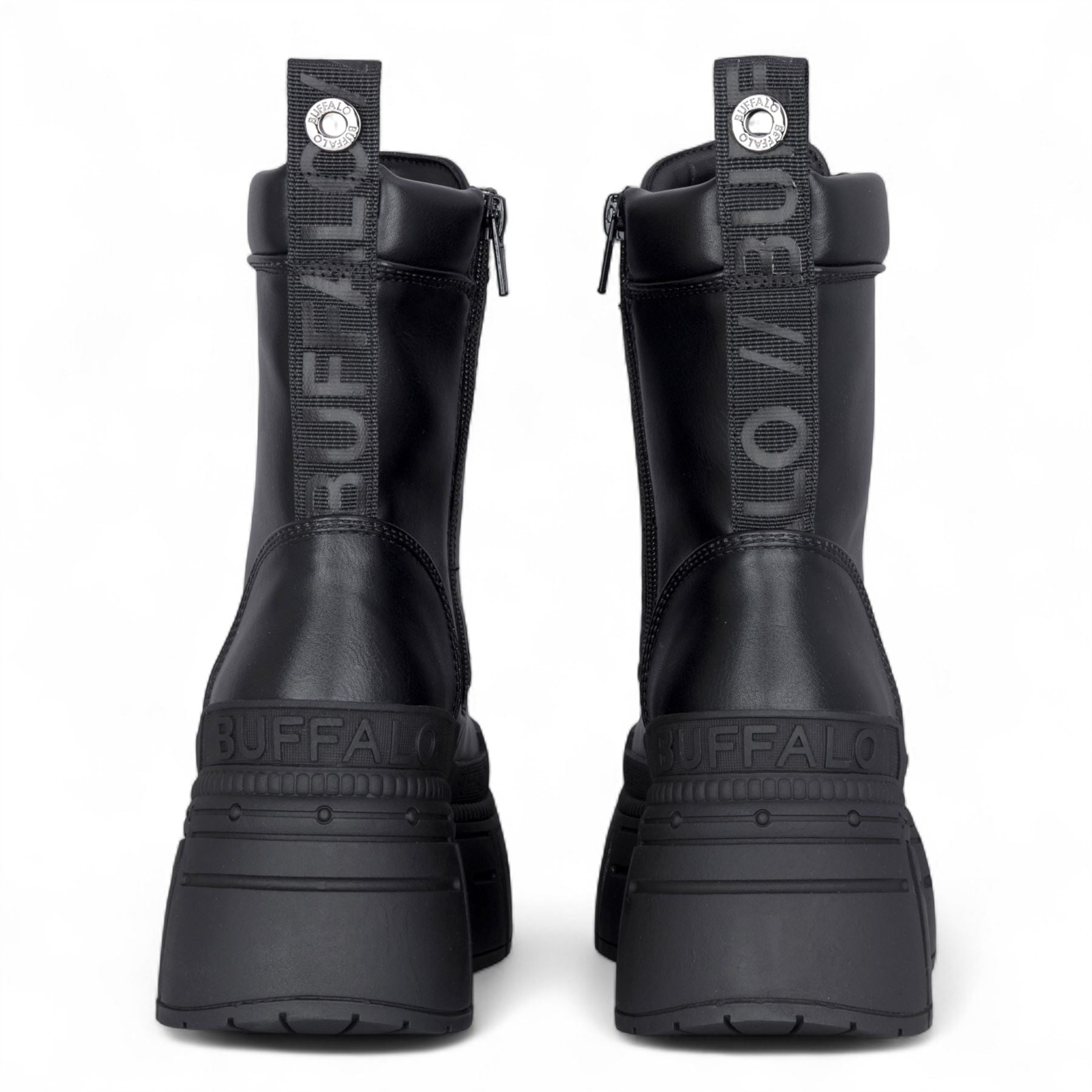 Buffalo Womens Black Chunky Platform Front Zip High Ankle Combat Boots - Gospher