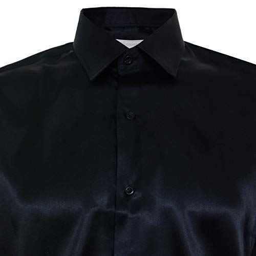 Mens Navy Satin Silk Shirt Smart Casual Button Down Cuff TailoNavy Fit - Upperclass Fashions 