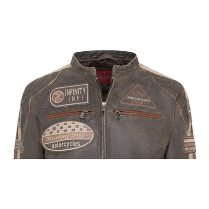 Womens Biker Racing Badges Leather Jacket-Eastleigh