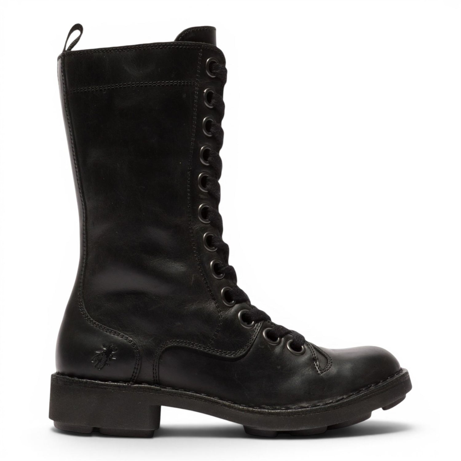 Fly London Women’s Black Leather Lace-Up Combat Ankle Boots- NOLE176