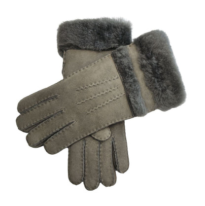 Womens Genuine Sheepskin Suede Gloves with Roll Up/Down Cuff