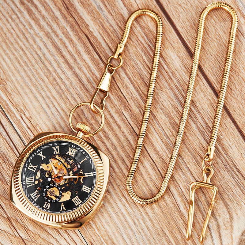 Mechanical Vintage Skeleton Square Open-Face Pocket Watch