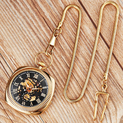 Mechanical Vintage Skeleton Square Open-Face Pocket Watch