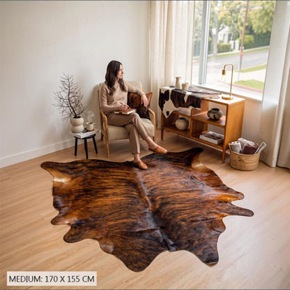 Natural Cow Leather Cowhide Hairon Rug - Dark Brindle