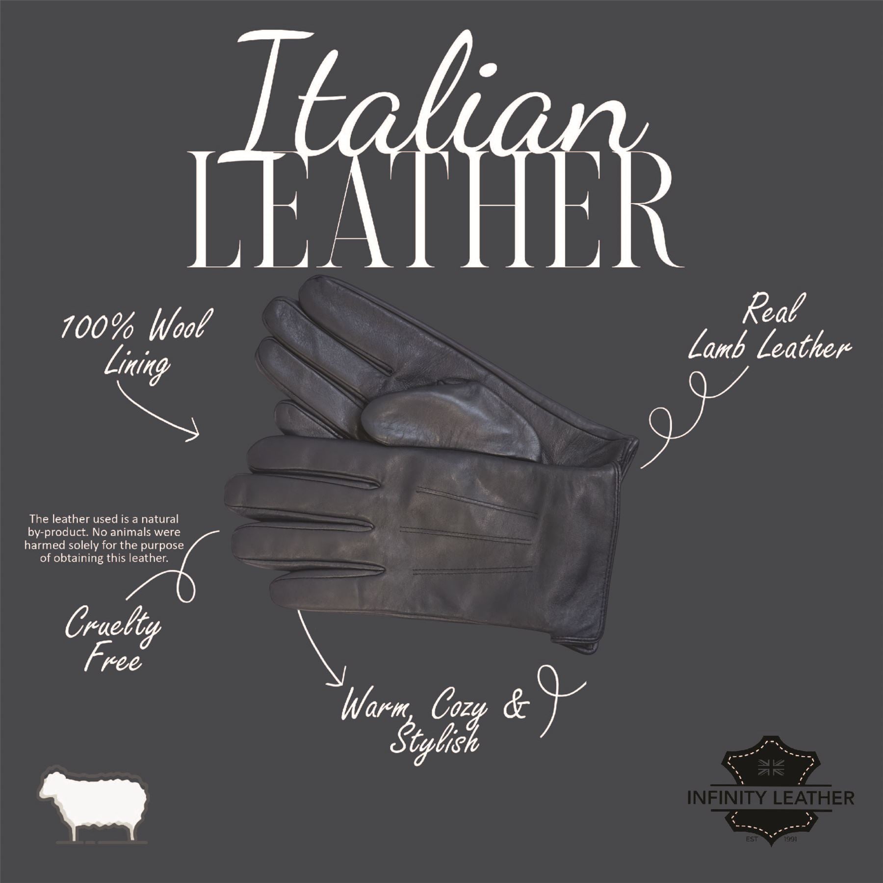 Men’s Italian Leather Warm Wool Lining Winter Gloves - M-LGV-305