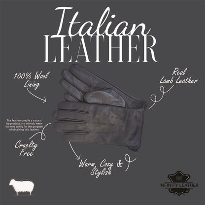 Men’s Italian Leather Warm Wool Lining Winter Gloves - M-LGV-305