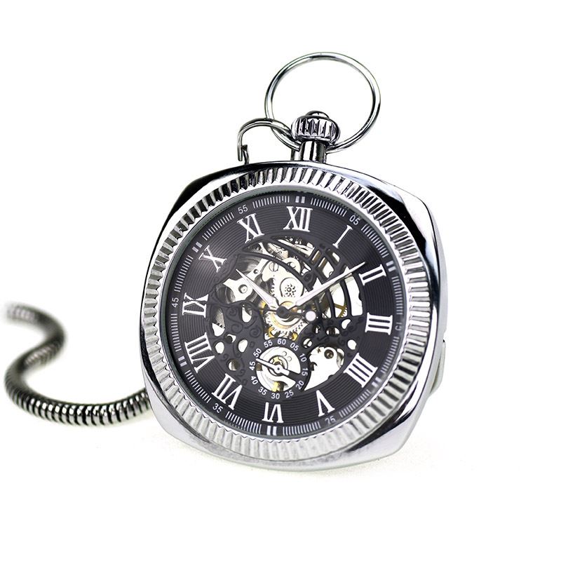 Mechanical Vintage Skeleton Square Open-Face Pocket Watch