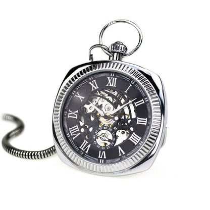 Mechanical Vintage Skeleton Square Open-Face Pocket Watch