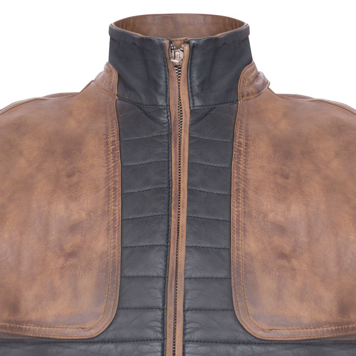 Mens Black/Brown Padded Leather Gilet-Guildford