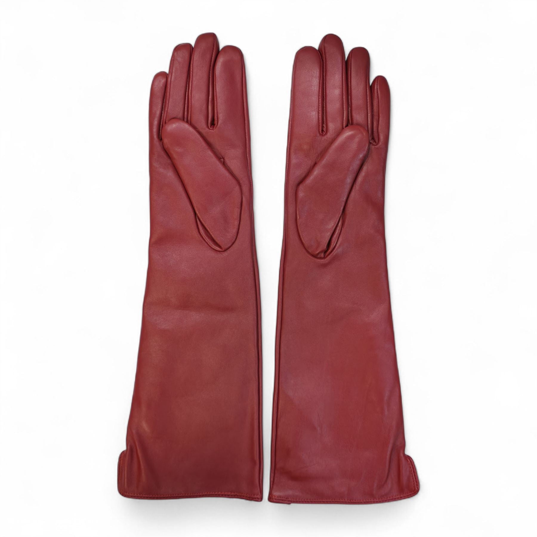 Womens Long Italian Leather Winter Button Design Soft Wool Lining Gloves - L-GLV-201