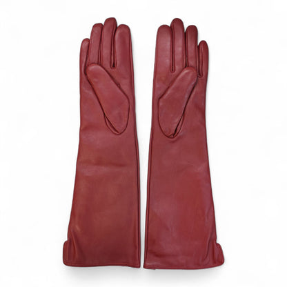 Womens Long Italian Leather Winter Button Design Soft Wool Lining Gloves - L-GLV-201
