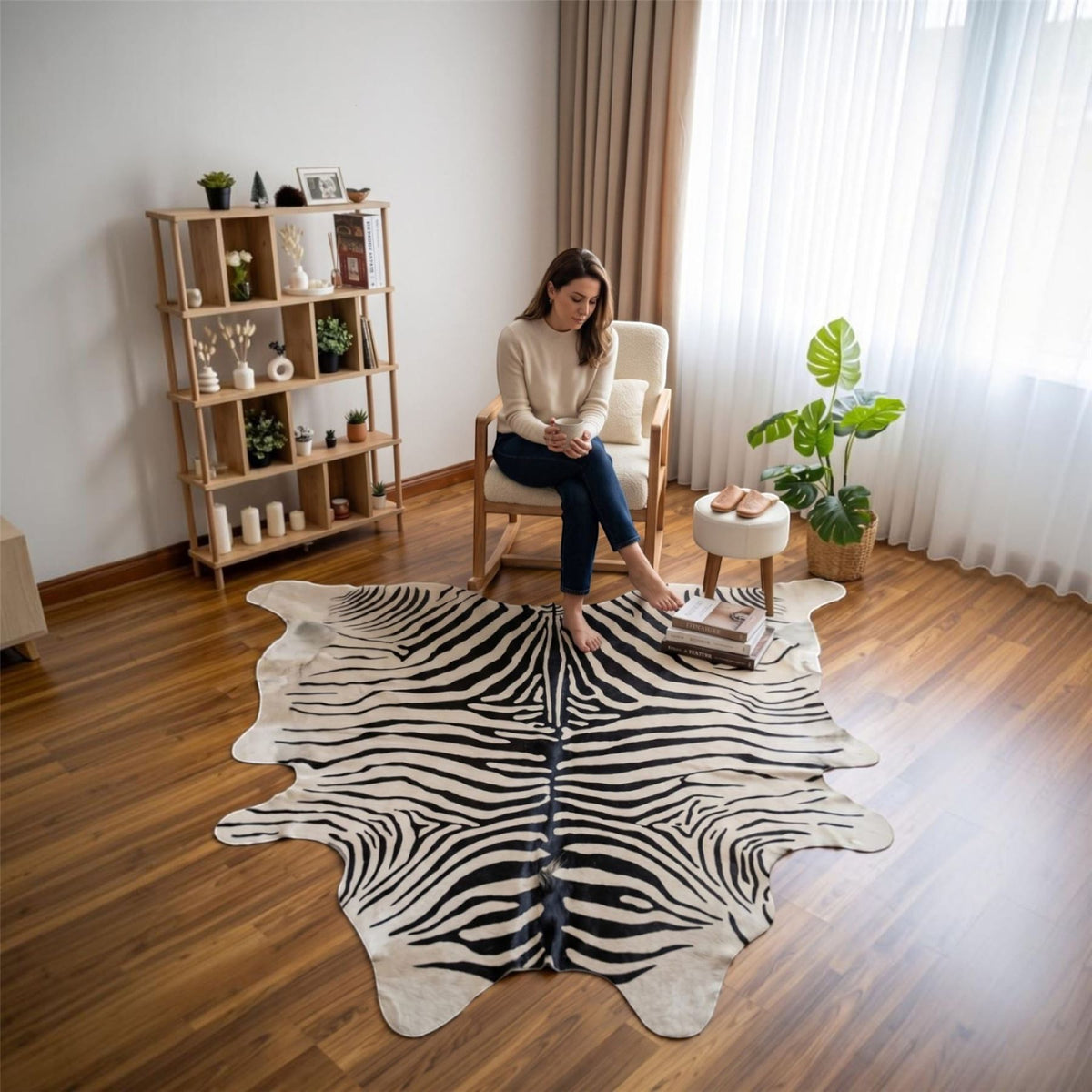 Natural Cow Real Leather Print Cowhide Hairon Rug - Zebra