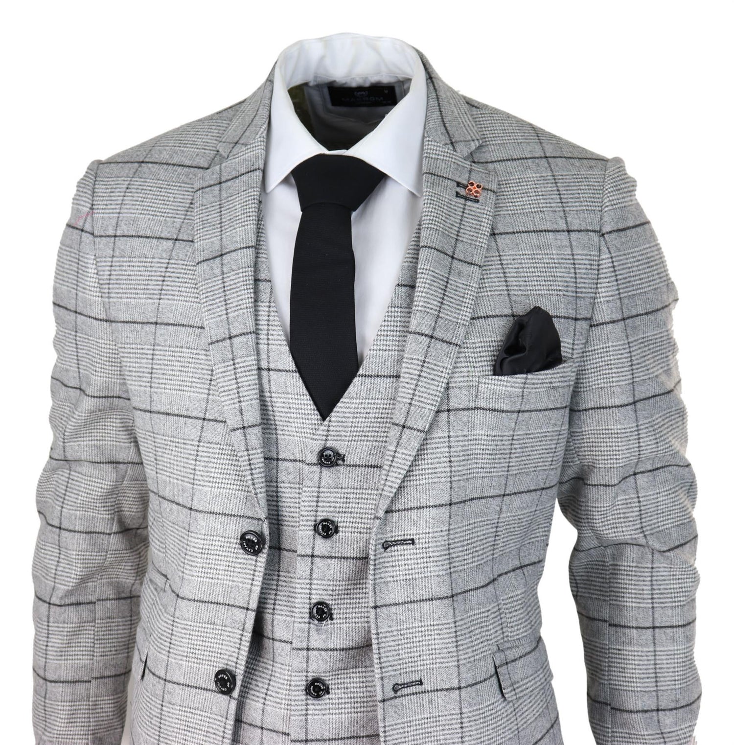 Mens 3 Piece Tweed Suit Grey Check Peaky Blinders 1920 Gatsby Wedding Suit - Upperclass Fashions 