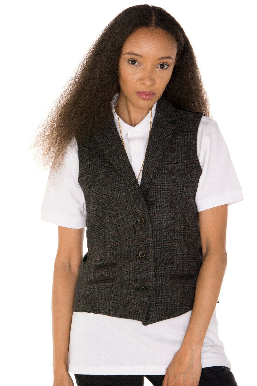 Womens Tweed 1920s Herringbone Charcoal Waistcoat