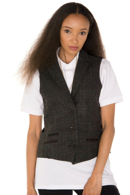 Womens Tweed 1920s Herringbone Charcoal Waistcoat