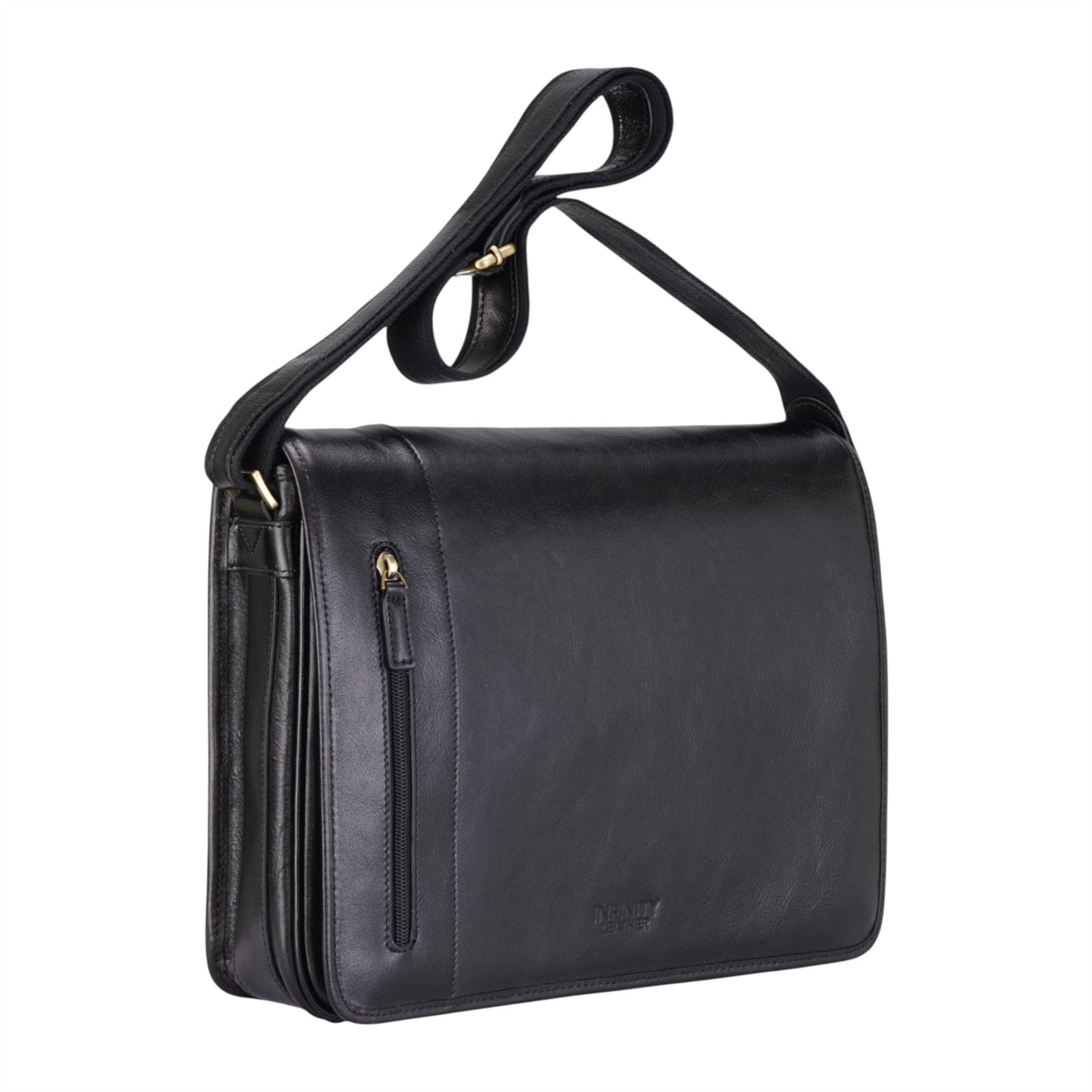 Genuine Leather Black Laptop Satchel Messenger Shoulder Bag - Astor
