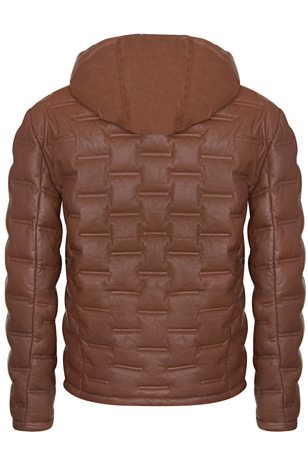 Mens Hooded Puffer Leather Bomber Jacket - Tadley